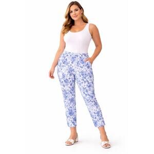 Isaac Mizrahi Live Women’s Size 4 Blue White Paisley Ankle Pants Stretch NWOT